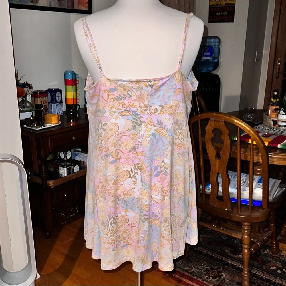 🆕 SO Sz XXL Cream Floral Skinny Straps Skater Dress - Picture 2 of 5